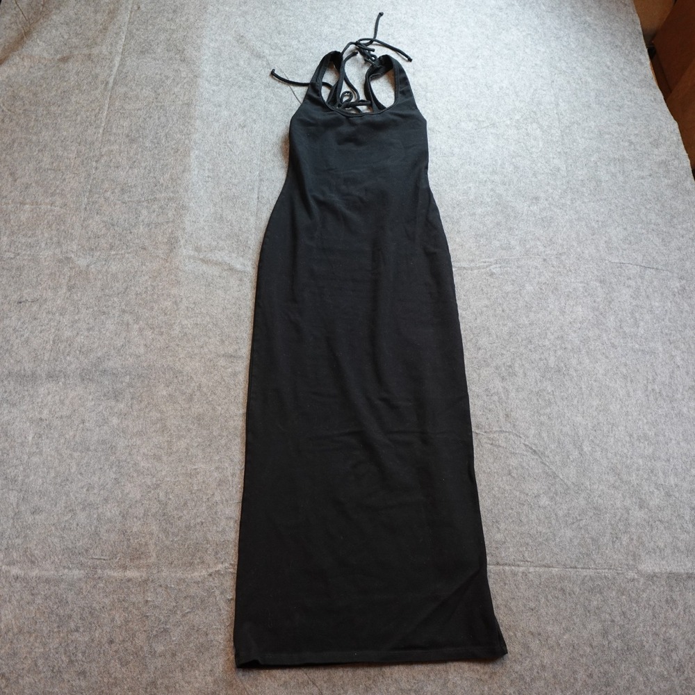 Reformation Dress Womens Small Black Open Back Maxi Knit Double Tie Stretch - Picture 2 of 11